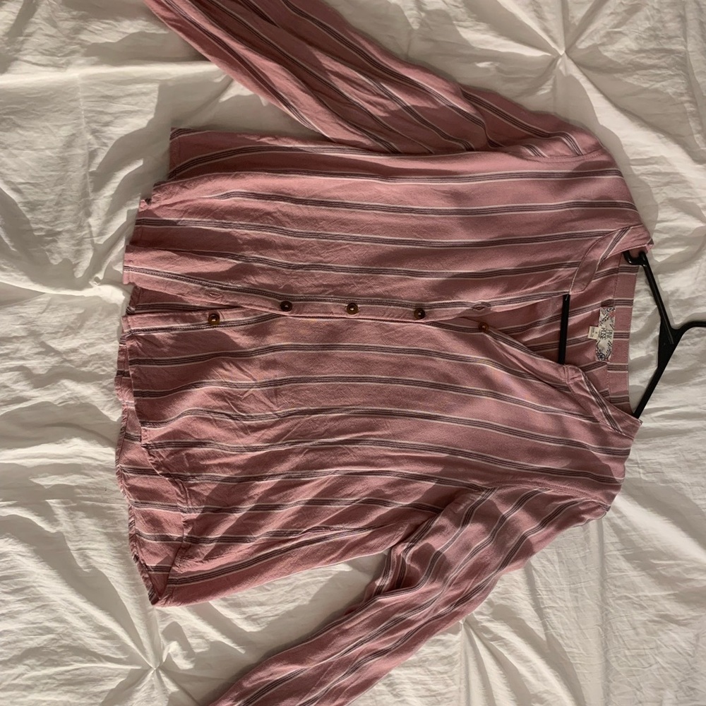 Pink Rose Cropped Button-Up